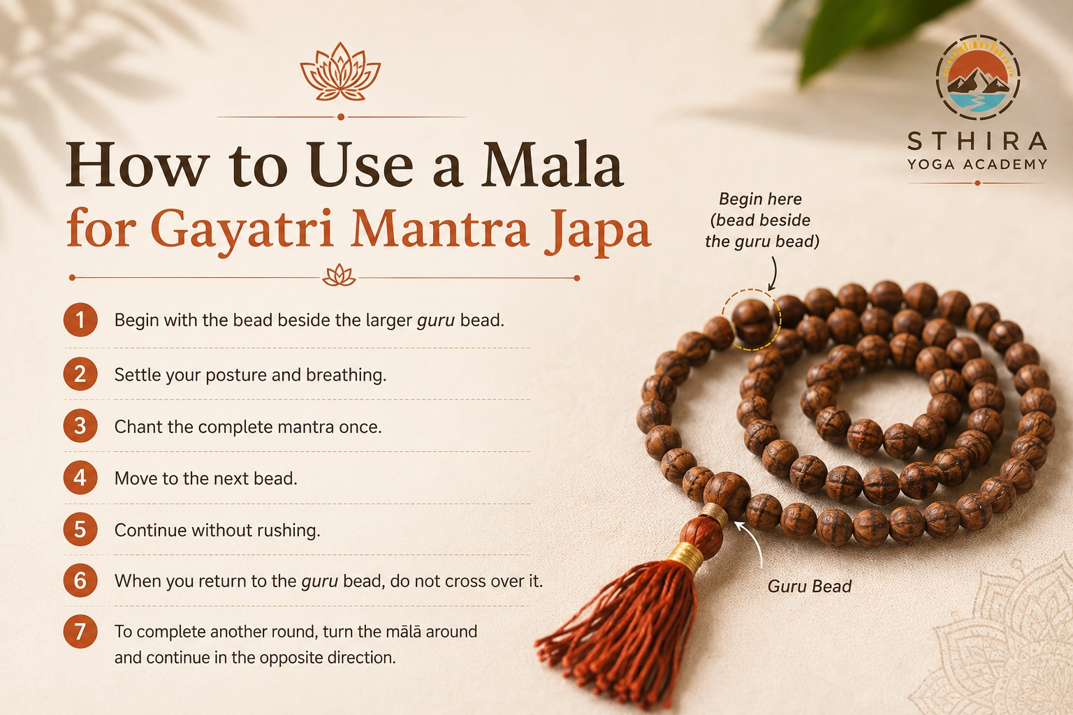 How to use a mala for Gayatri Mantra Japa with guru bead and chanting steps