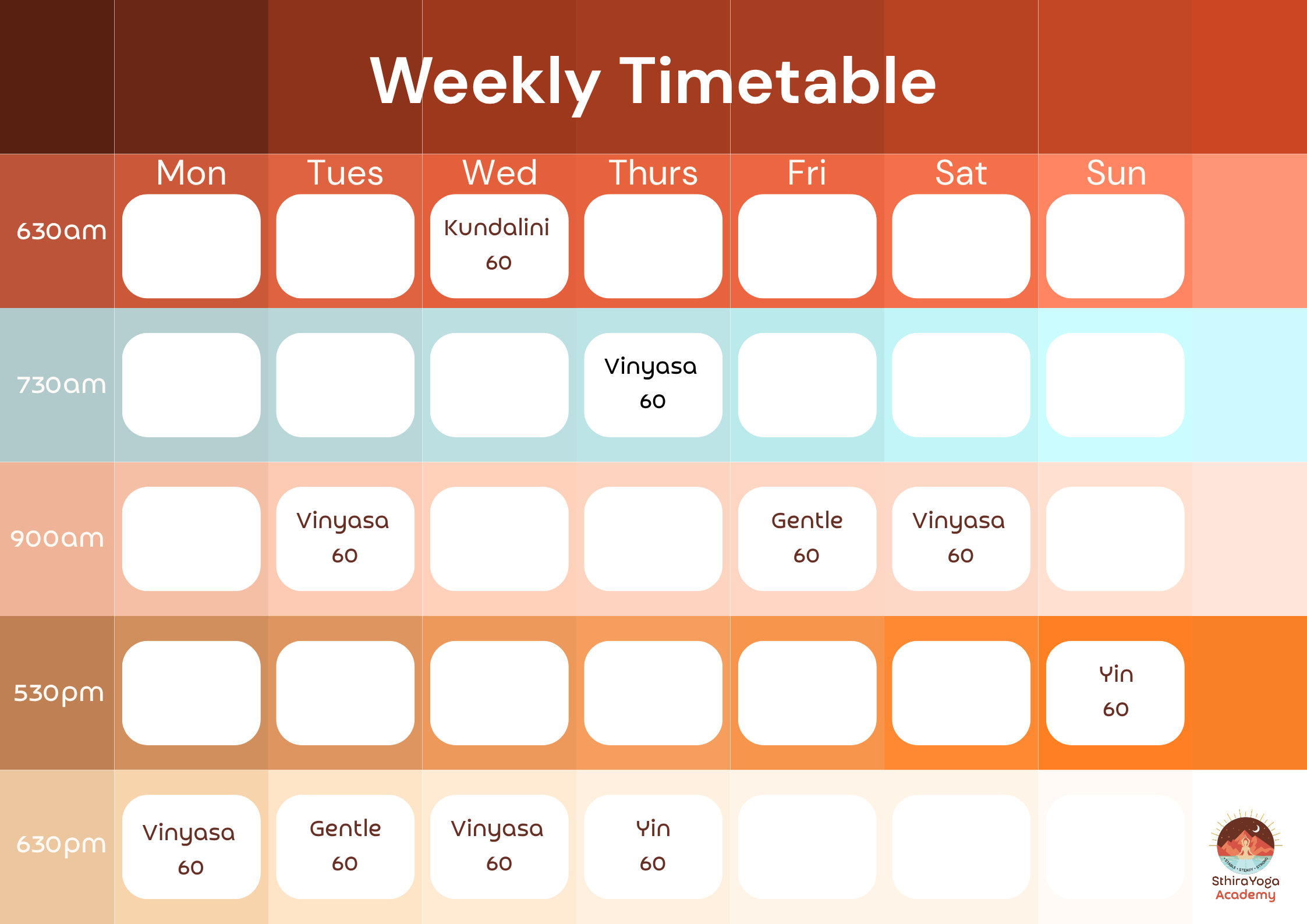 Timetable for Classes Option One