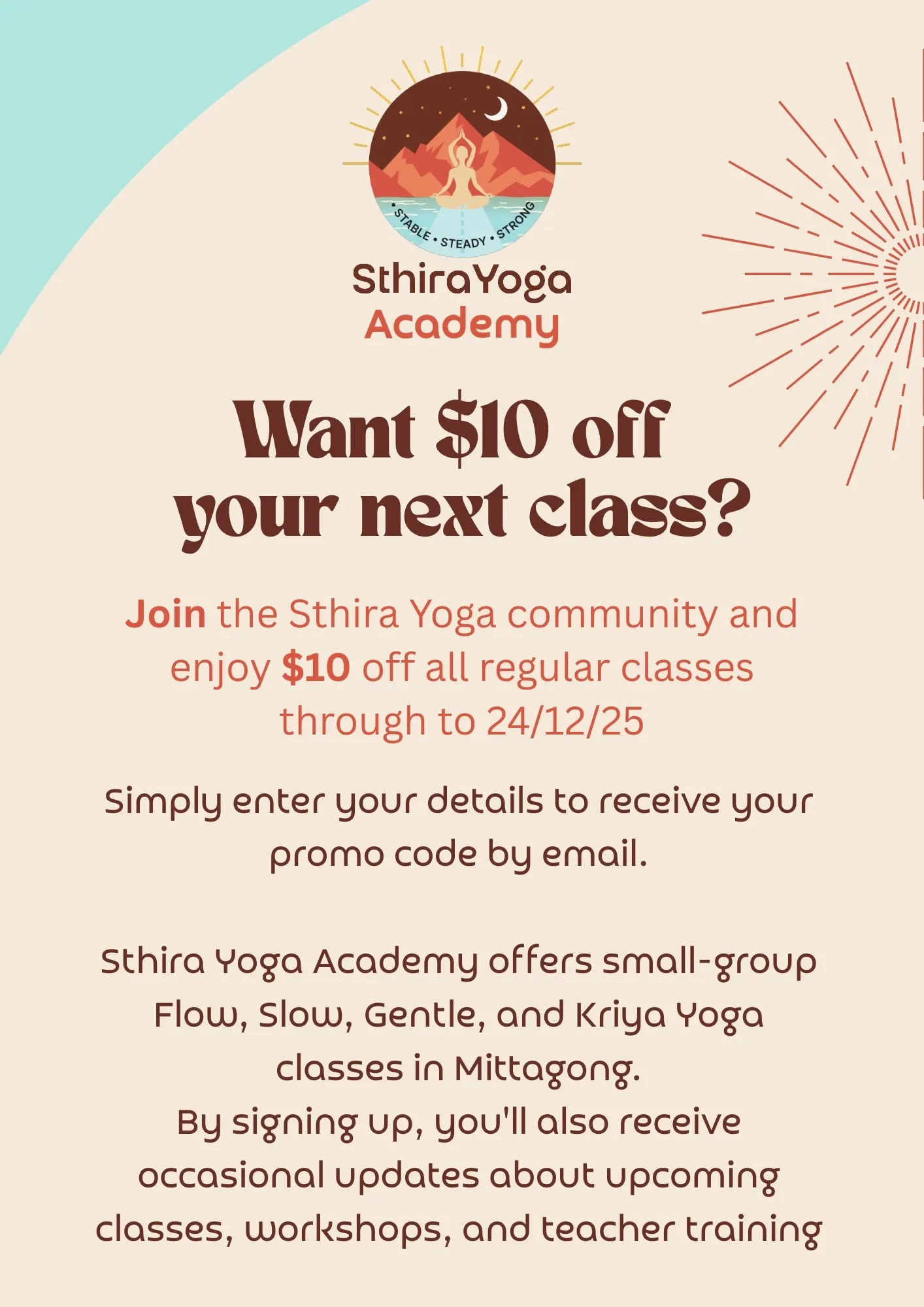 Yoga Studio 1 $10 off yoga classes promotion